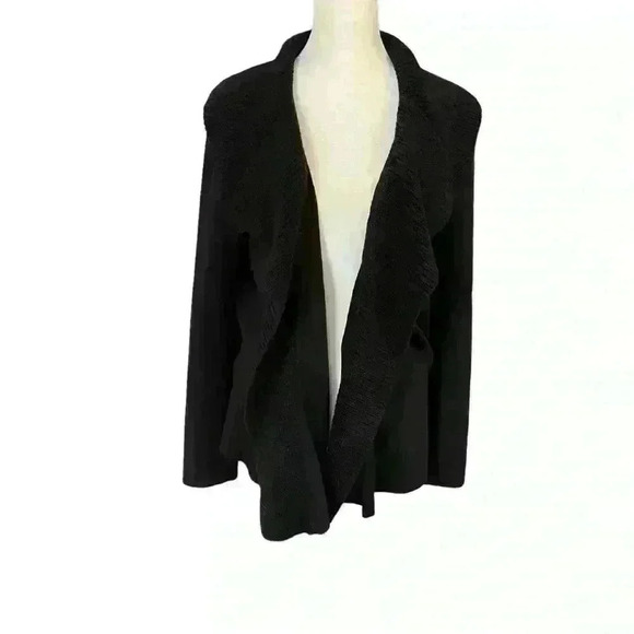 Dana Buchman Open Front Cardigan Flutter Lapel Size M/L Black Lightweight Fall - Picture 4 of 9